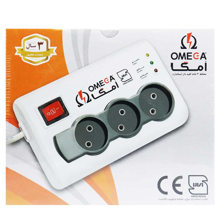 محافظ برق صوتی تصویری 3 خانه امگا P3000 با کابل 1.5 متری