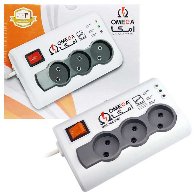 محافظ برق صوتی تصویری 3 خانه امگا P3000 با کابل 3 متری