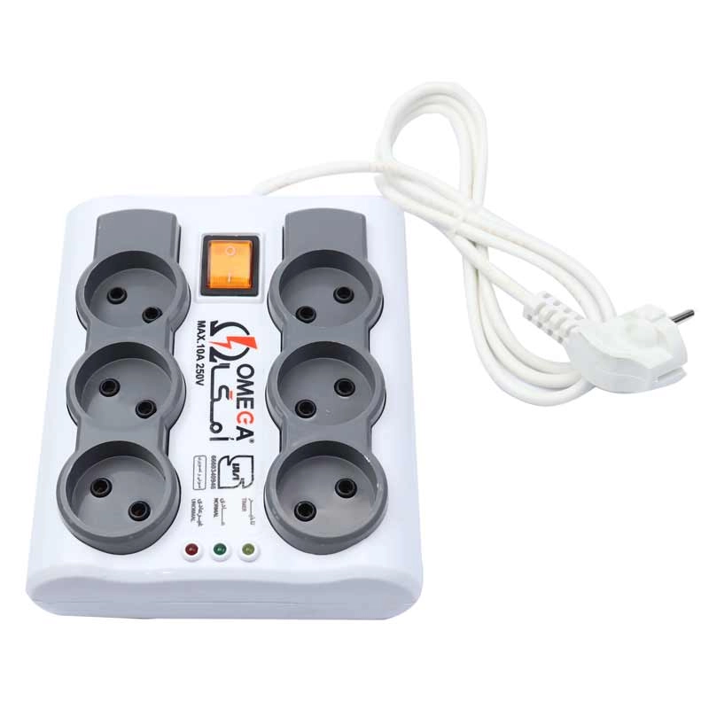 محافظ برق صوتی و تصویری 6 خانه امگا P6000 با کابل 3 متری