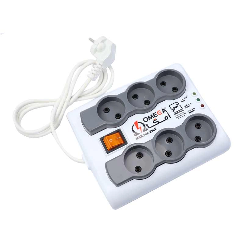 محافظ برق صوتی و تصویری 6 خانه امگا P6000 با کابل 3 متری