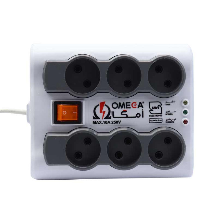 محافظ برق صوتی و تصویری 6 خانه امگا P6000 با کابل 5 متری