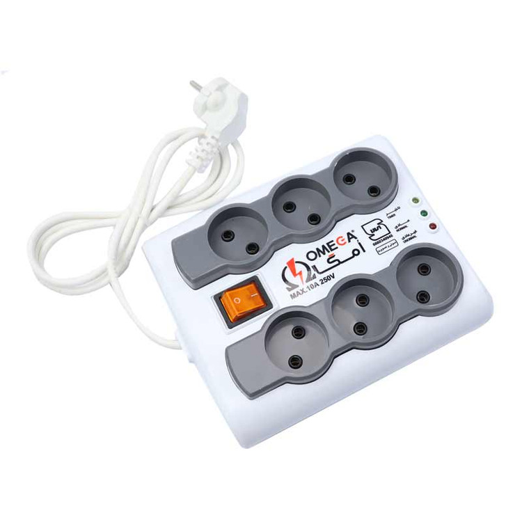 محافظ برق صوتی و تصویری 6 خانه امگا P6000 با کابل 5 متری