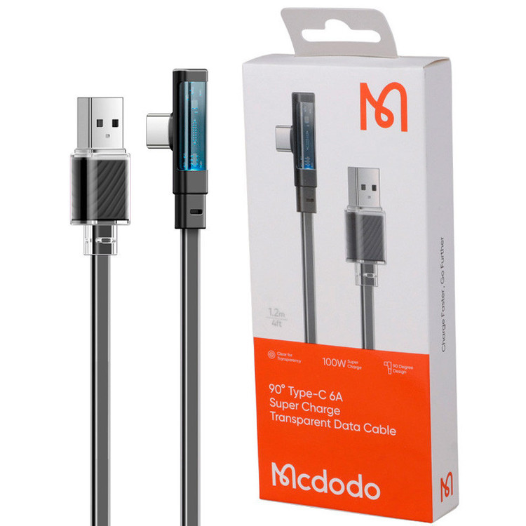کابل تایپ سی یکسر L مک دودو مدل CA-3420 6A PD 100W طول 1.2 متر