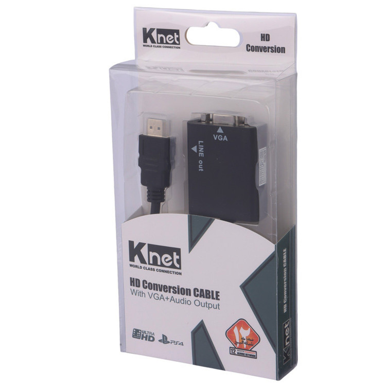 تبدیل HDMI به VGA کی نت K-AHV00PS4 + کابل صدا و کابل پاور